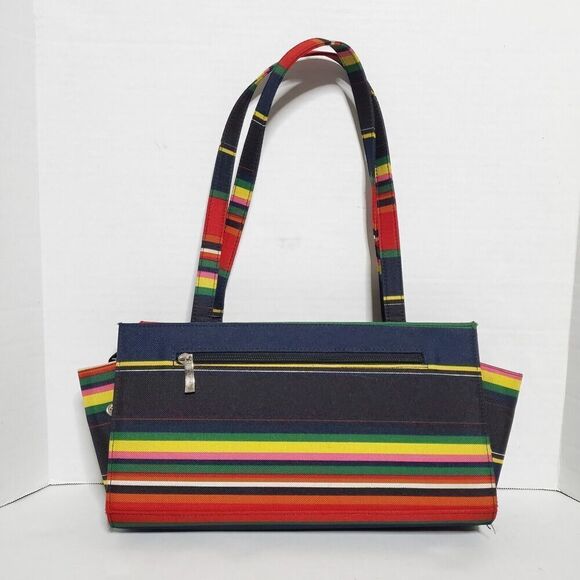 Festival Handbags - Vintage Festival Striped Shoulder Handbag Purse Electric Rainbow